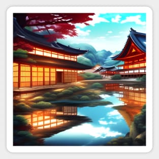 Beaux Animes Art Fantasy Japanese Anime Village by the river Design Magnet